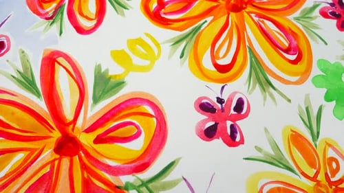 Vibrant Watercolor Flowers and Butterflies Background