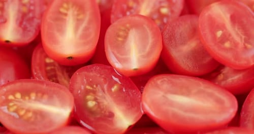 Cut Cherry Tomatoes Closeup Delicious and Fresh