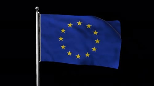 Realistic Waving European Union Flag on a Metal Pole