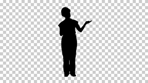 Mujer ingeniera de siluetas presentando un producto, Alpha Channel