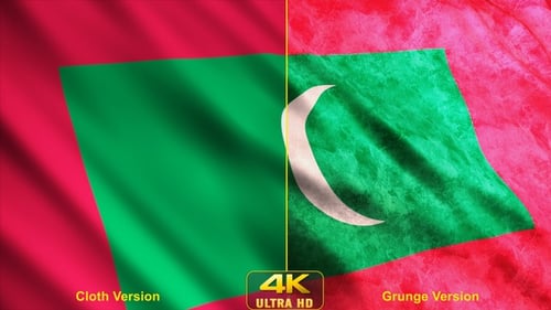 Maldives Flag Waving Loop Animation with Modern and Grunge Variants