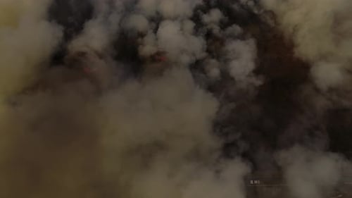 Aerial View of Smoke and Fire in Wildfire