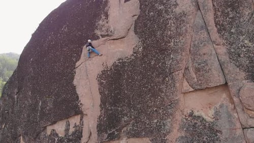 Climber Breaks Down and Falls Down Hanging on the Safety Net.