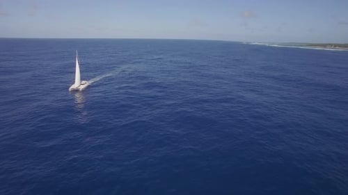 Aerial View of Yacht Sailing in Sea or Ocean