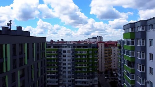 Aerial drone view of a flying over the modern residential building.