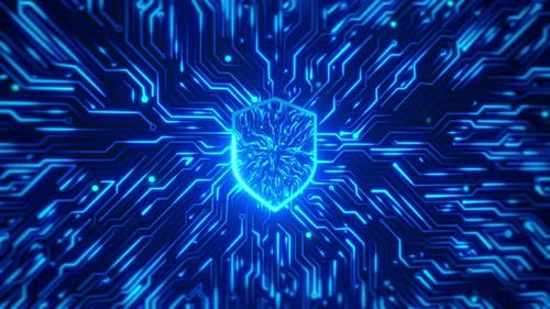 Artificial intelligence concept, electronic powered by processor Digital motherboard.