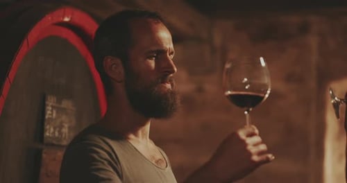 Two Men Tasting Wine in Indoor Setting