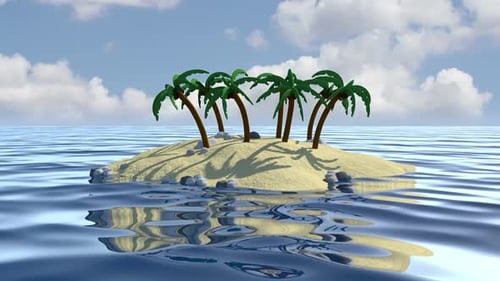 Animated Tropical Island with Palm Trees and Ocean Waves
