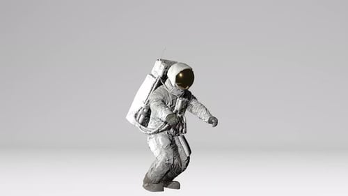 Astronaut jumping on white background with Alpha channel.