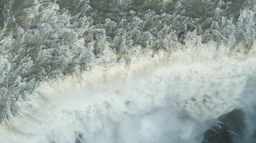 Dettifoss Waterfall. Iceland. Aerial Top-Down View