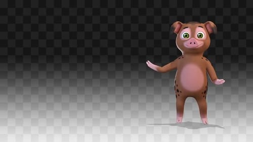Brown Pig Comes Out From The Right Side Of The Screen And Greeting