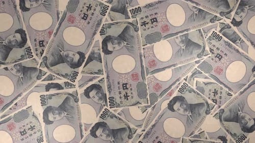 Fondo de billetes de 1000 yenes japoneses. Muchos billetes.
