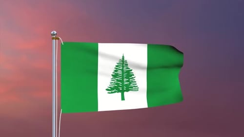 Waving Flag with Pine Tree Emblem on Pole