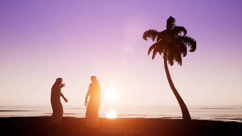 Deux Arabes à Dishdasha parlent près de la mer