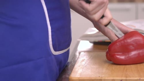 Red Bell Pepper Sliced in Kitchen