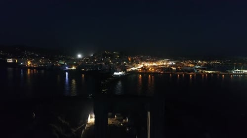 Naxos island marina in the Cyclades in Greece aerial night view