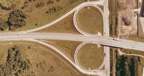 Aerial Hyperlapse Timelapse of City Traffic on Crossroad Street Intersection. Highway Road