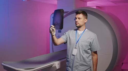 Portrait of Doctor with Brain X-Ray