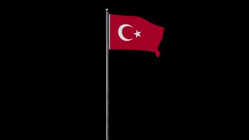Waving Turkish Flag on Metal Pole Animation
