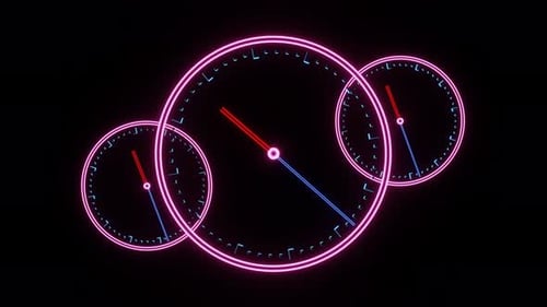 Relógio giratório com ponteiros giratórios de minutos em um fundo preto