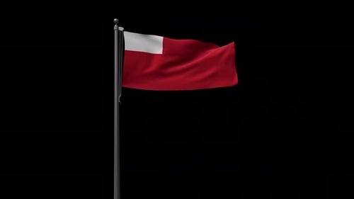 Waving Red and White Horizontal Striped Flag on Alpha Channel
