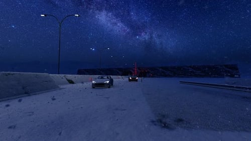 Vehicles Heading Towards the Tunnel in Snowy Weather