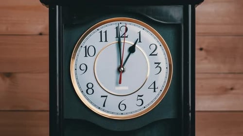 Vintage Clock Arrow Rotate at 1 PM or AM Full Turn of Time Hands Timelapse