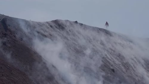 Silhouette of Man Hiking at Coldera of Avachinsky Stratovolcano Also Known As Avacha Volcano