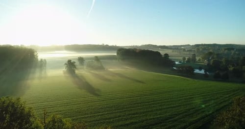 Aerial View of Rural Landscape at Sunrise