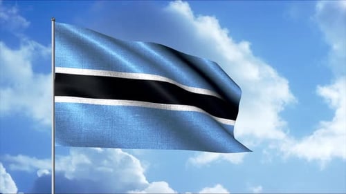 Botswana National Flag Waving Animation on Blue Sky
