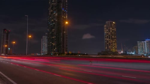 City Highway Traffic at Night Time-Lapse