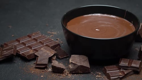 Chocolate Chunks with Melted Chocolate in Bowl