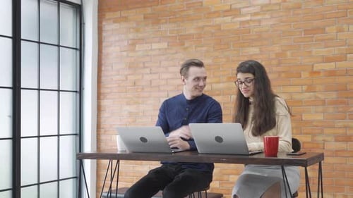 Teamwork with Laptops in a Modern Office