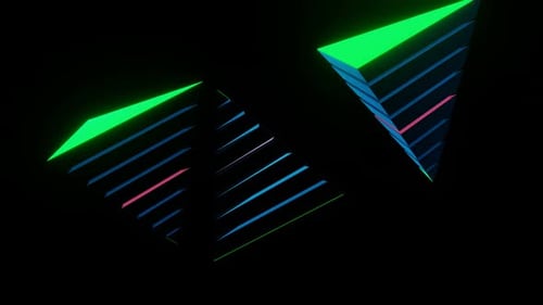 Uma abstração de pirâmides flutuantes brilhando com neon 02