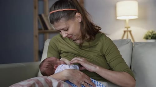 Mother Breastfeeding Baby in Cozy Home Environment