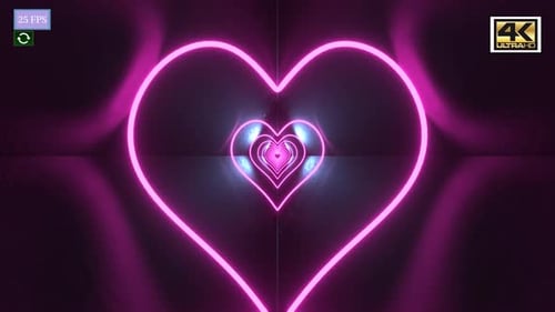 Glowing Neon Heart Tunnel Loop Animation