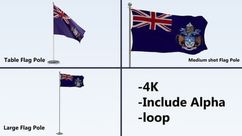 Animated Tristan da Cunha Flag Waving Loopable Alpha Channel