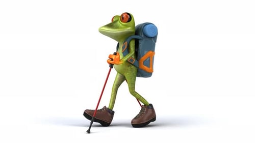 3D Animated Frog Hiker with Backpack and Poles