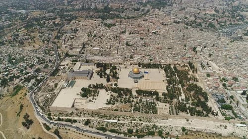 Aerial View of Jerusalem City Skyline and Dome