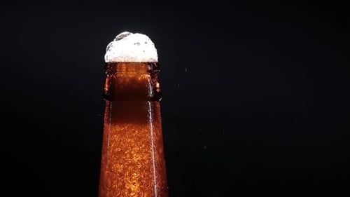 Open Wet Beer Bottle Isolated on Black
