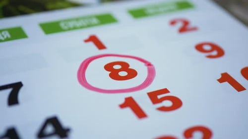 Red circle. Mark on the calendar at 8.