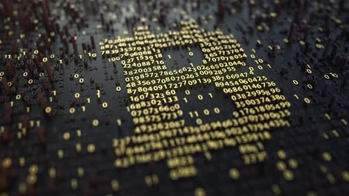 Futuristic Digital Bitcoin Symbol Forming from Data Animation