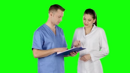 Two Doctors Shake Hands. Green Screen
