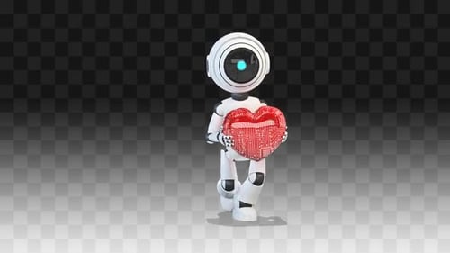 Walking Robot Holding a Futuristic Circuit Board Heart