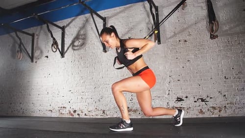 Suspension Training Class with Trx in Gym. Slow Motion.