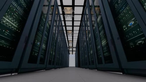 Modern Data Center Server Room Fly-Through Animation