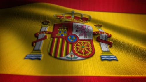 Realistic Waving Spanish Flag with Coat of Arms