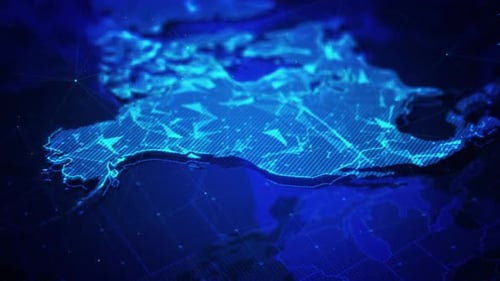 Futuristic Digital Map of North America with Animated Network Connections
