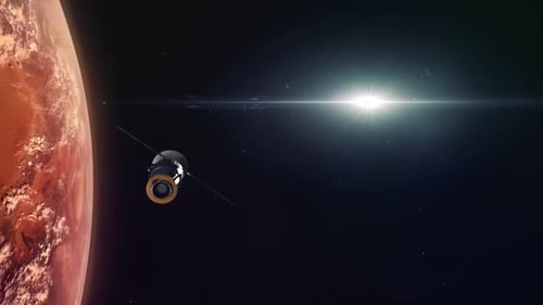Satellite Orbiting Planet in Deep Space Animation