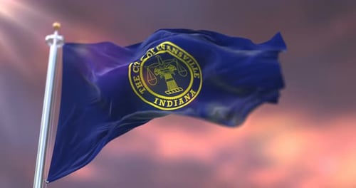 Evansville Indiana City Flag Waving in the Wind at Sunset